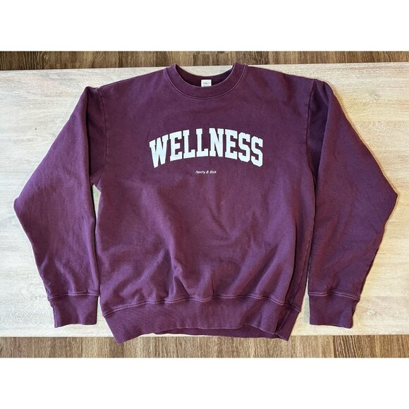 Sporty & Rich Burgundy Wellness Ivy Crewneck Sweatshirt Men's Size Small - Picture 2 of 7